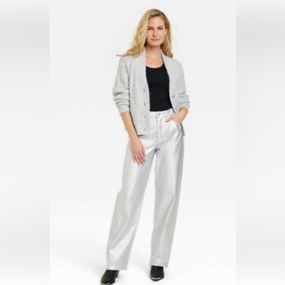 NWT UNIVERSAL THREAD WOMEN MID RISE 90s BAGGY METALLIC SILVER JEANS SIZE 8R